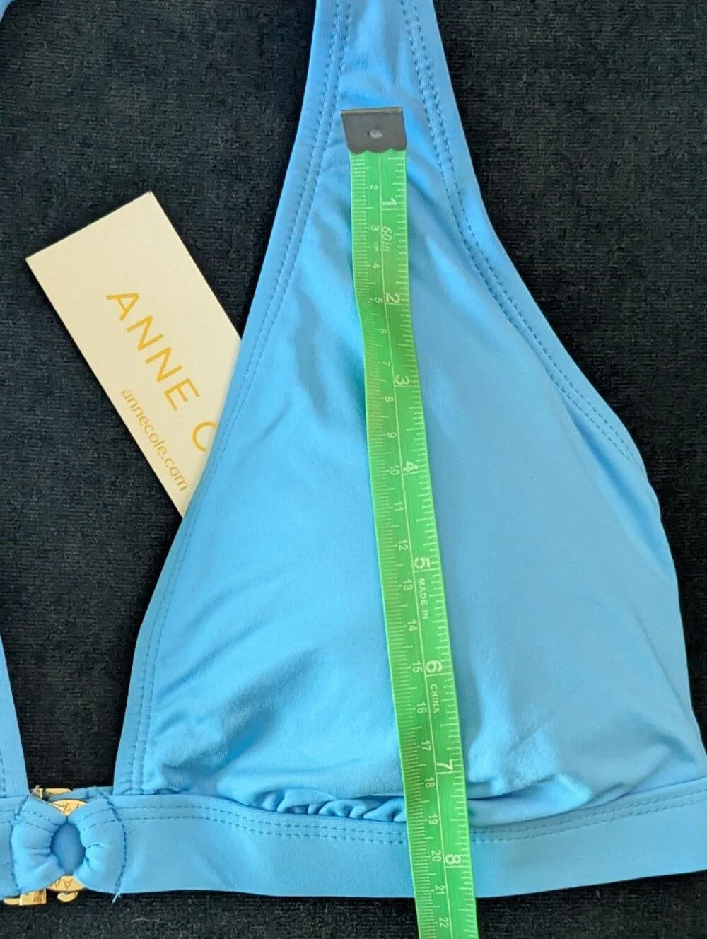 NWT! Anne Cole Ring Plunge Triangle Bikini Top Sky Blue Size L